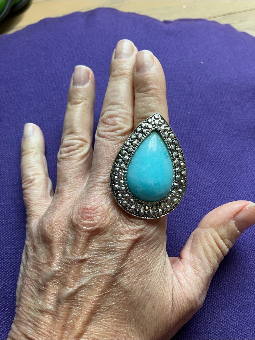 Turquoise Teardrop Statement Ring - Blue Gem Cocktail Ring